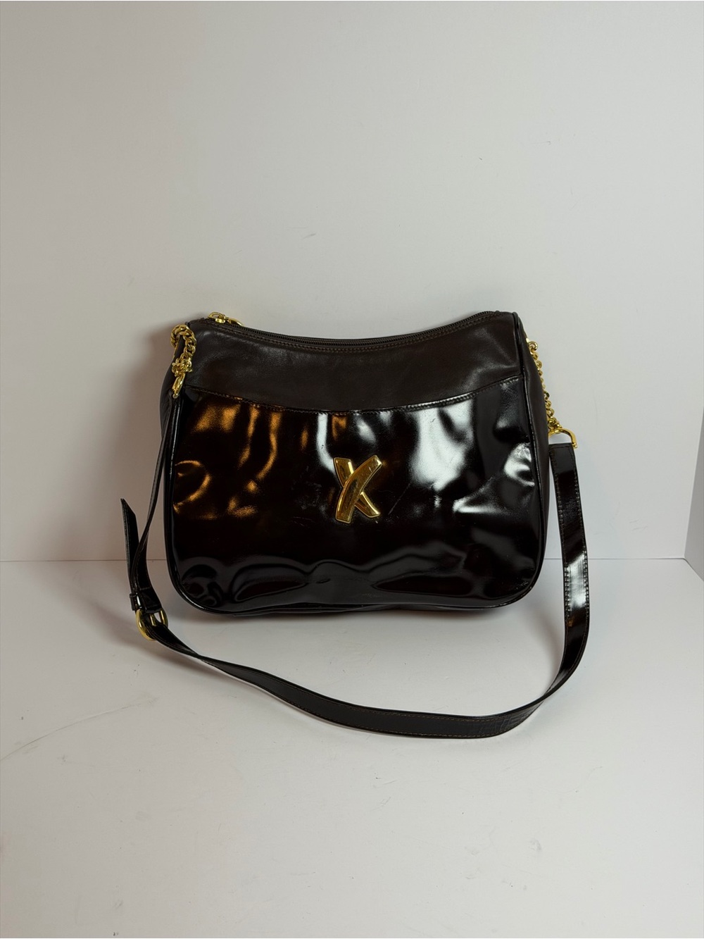 Paloma Picasso X Logo Dark Brown Leather Shoulder Bag